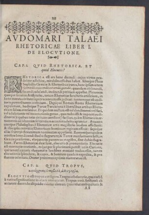 Audomari Talaei Rhetoricae Liber I. De Elocutione.