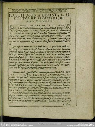 Joachimus A Beust, I. U. Doctor Et Professor, Juris Studiosis S.