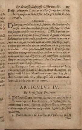 Articvlvs IV. De Professione Fratrum.