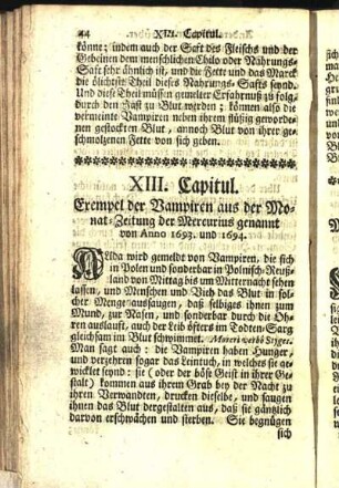 XIII. Capitul. Exempel der Vampiren aus der Monat-Zeitung der Mercurius genannt von Anno 1693. und 1694.