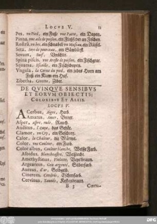 De Quinque Sensibus Et Eorum Obiectis: Coloribus Et Aliis. Locus V.