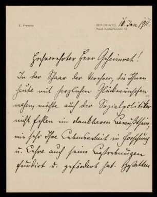 Brief von Ernst Francke an Otto von Gierke, Berlin, 10.1.1911