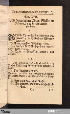 Cap. XVII. Von denen hohen Ehren-Stellen in Oesterreich und incorporirten Laendern