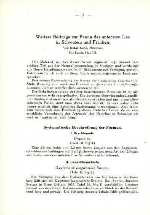 Weitere Beiträge zur Fauna des unteren Lias in Schwaben und Franken