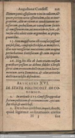 Articulus XVI. De Statu Politicoet Oeconomico