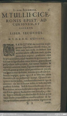 M. Tullii Ciceronis Epist. ad Curionem Et Ceteros, Liber Secundus