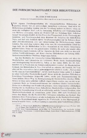Die Forschungsaufgaben der Bibliotheken