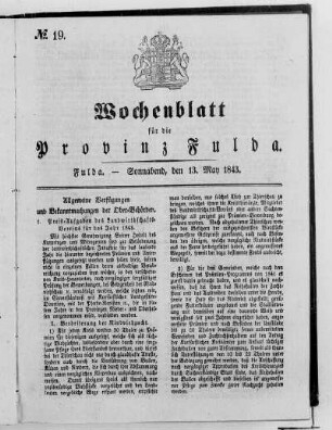 Nr. 19, Ausgabe vom 13. Mai 1843