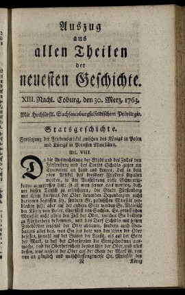 XIII. Nachl. Coburg, den 30. Merz, 1763.