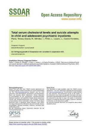 Total serum cholesterol levels and suicide attempts in child and adolescent psychiatric inpatients