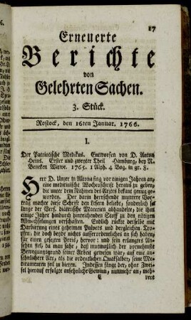 3. Stück. Rostock, den 16ten Januar. 1766