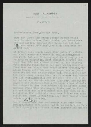 Brief von Rolf Italiaander an Margarete Hauptmann