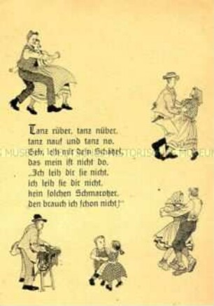 Postkarte mit tanzenden Paaren und Gedicht