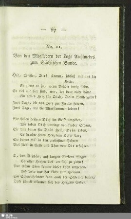 No. 11. Von den Mitgliedern der Loge Archimedes zum Sächsischen Bunde