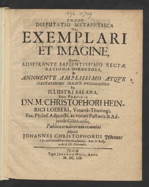 Disputatio Metaphysica De Exemplari Et Imagine