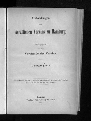1916(1917): Verhandlungen des Ärztlichen Vereins zu Hamburg