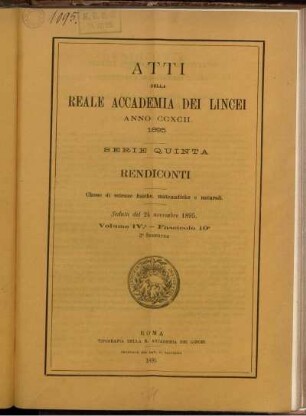 Seduta del 24 novembre 1895. Volume IV. - Fascicolo 10.