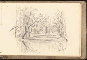 Skizzenbuch mit Aquarellen und Zeichnungen: Waldlandschaft mit Fluss