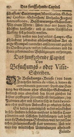 Das funffzehende Capitel. Von Besuchungs- oder Visit-Schreiben