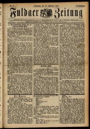 Ausgabe vom Samstag, den 27. Februar 1892.