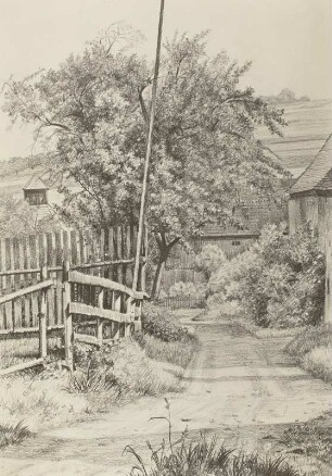 Landschaftszeichnung: Dorfweg