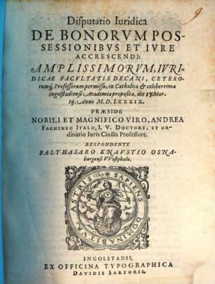 Disputatio iuridica de bonorum possessionibus et iure accrescendi