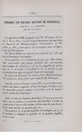 Remarque sur certaines questions de réciprocité.