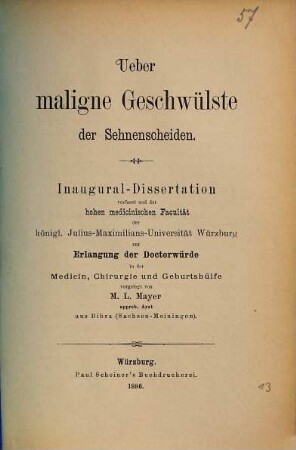 Ueber maligne Geschwülste der Sehnenscheiden