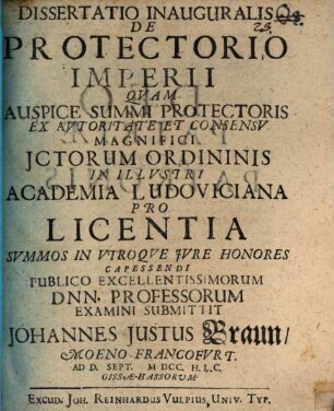 Diss. inaug. de protectorio imperii