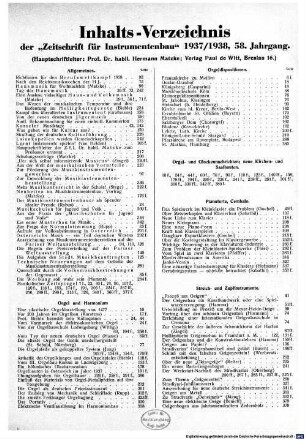 Zeitschrift für Instrumentenbau. 58. 1937/38