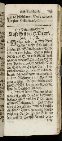 (11) Trinitatis-Lieder/ Aufs Fest der H. Dreyf.