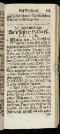 (11) Trinitatis-Lieder/ Aufs Fest der H. Dreyf.