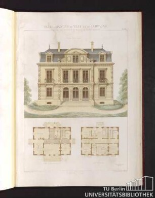 Villas, maisons de ville et de campagne. Composées sur les motifs des maisons de Paris moderne. Plan du rez-de-chaussée. Plan du 1er etage.