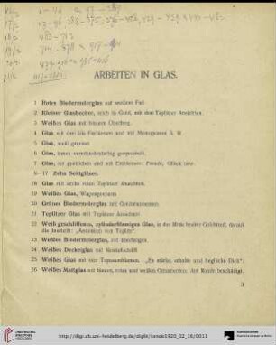 Arbeiten in Glas (Nr. 1-96)