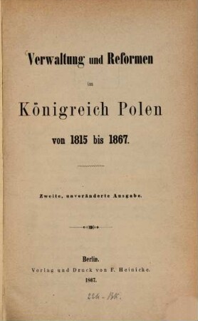 Verwaltung und Reformen im Königreich Polen von 1815 bis 1867