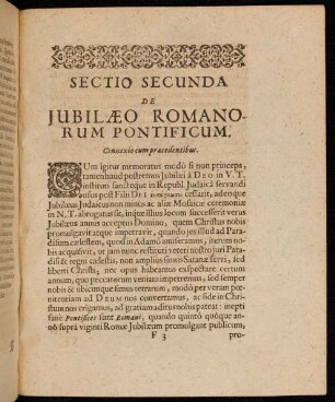 Sectio Secunda De Iubilaeo Romanorum Pontificum.