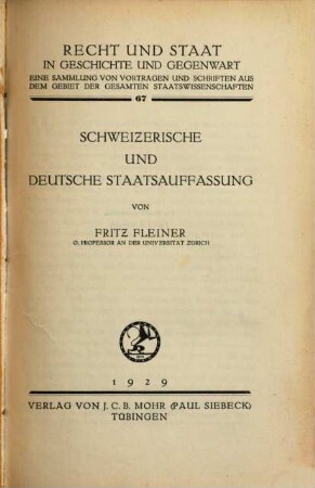 Schweizerische und deutsche Staatsauffassung