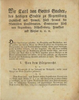 I. Von dem Bürgerrecht.