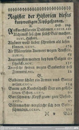 Register der Historien dieses kurtzweiligen Reysgespanen