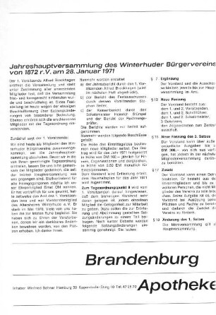 Jahreshauptversammlung des Winterhuder Bürgervereins von 1872 r.V. am 28. Januar 1971