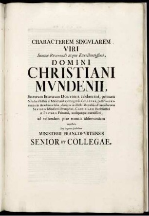 Characterem Singularem Viri ...