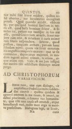 Ad Christophorum Varsevicium.