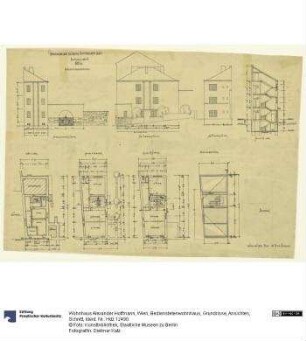 Wohnhaus Alexander Hoffmann, Wien, Bedienstetenwohnhaus, Grundrisse, Ansichten, Schnitt