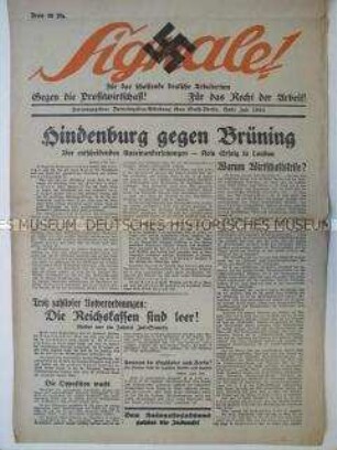 Nationalsozialistische Wahlzeitung "Signale" u.a. zu den Notverordnungen der Regierung und zur Weltwirtschaftskrise