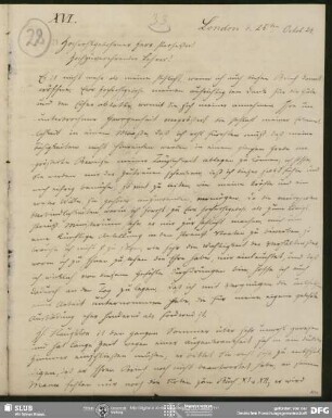 Eigenh. Brief von Christian Lassen an August Wilhelm von Schlegel, London, 25.10.1824