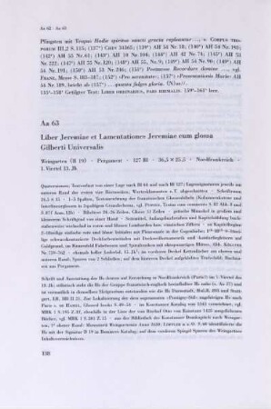 Aa 63. Liber Jeremiae et Lamentationes Jeremiae cum glossa Gilberti Universalis