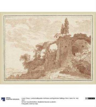 Landschaftspartie mit Ruine und figürlicher Staffage, Rom