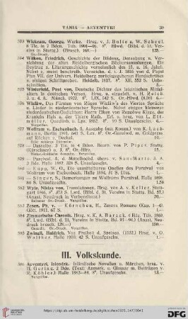 III. Volkskunde (Nr. 586 - 794)