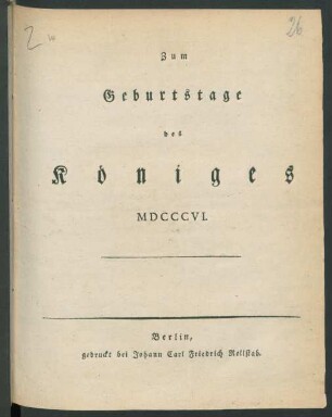 Zum Geburtstage des Königes MDCCCVI