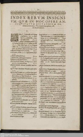 Index Rerum Insignium, Quae In Hoc Opere Antiquitatum Britannicae Ecclesiae continentur